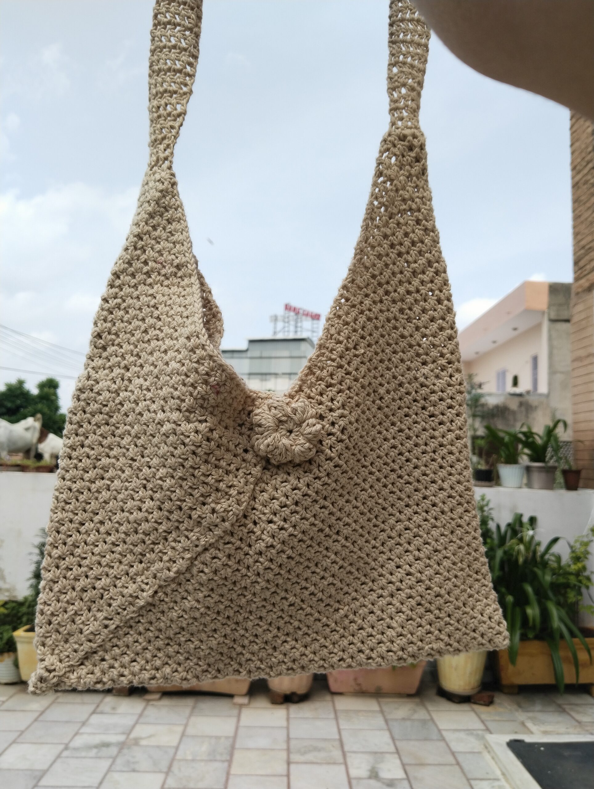 beige triangle crochet bag beige triangle crochet bag