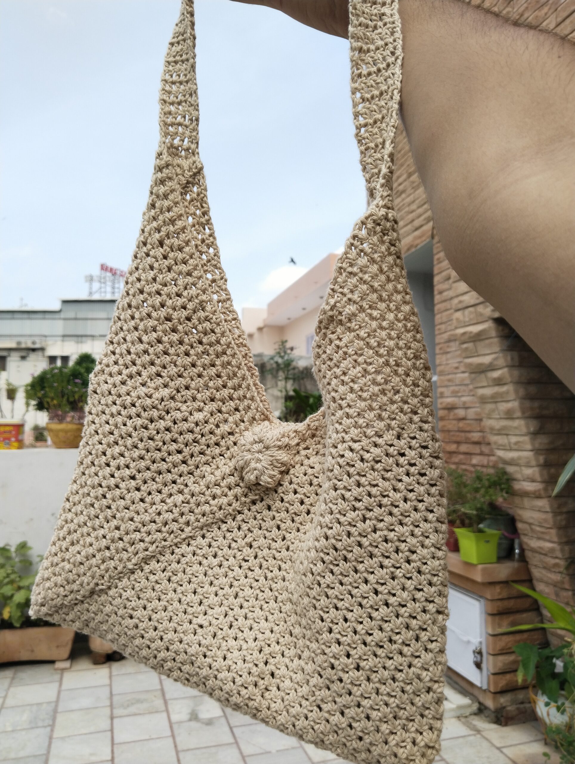 beige triangle crochet bag beige triangle crochet bag