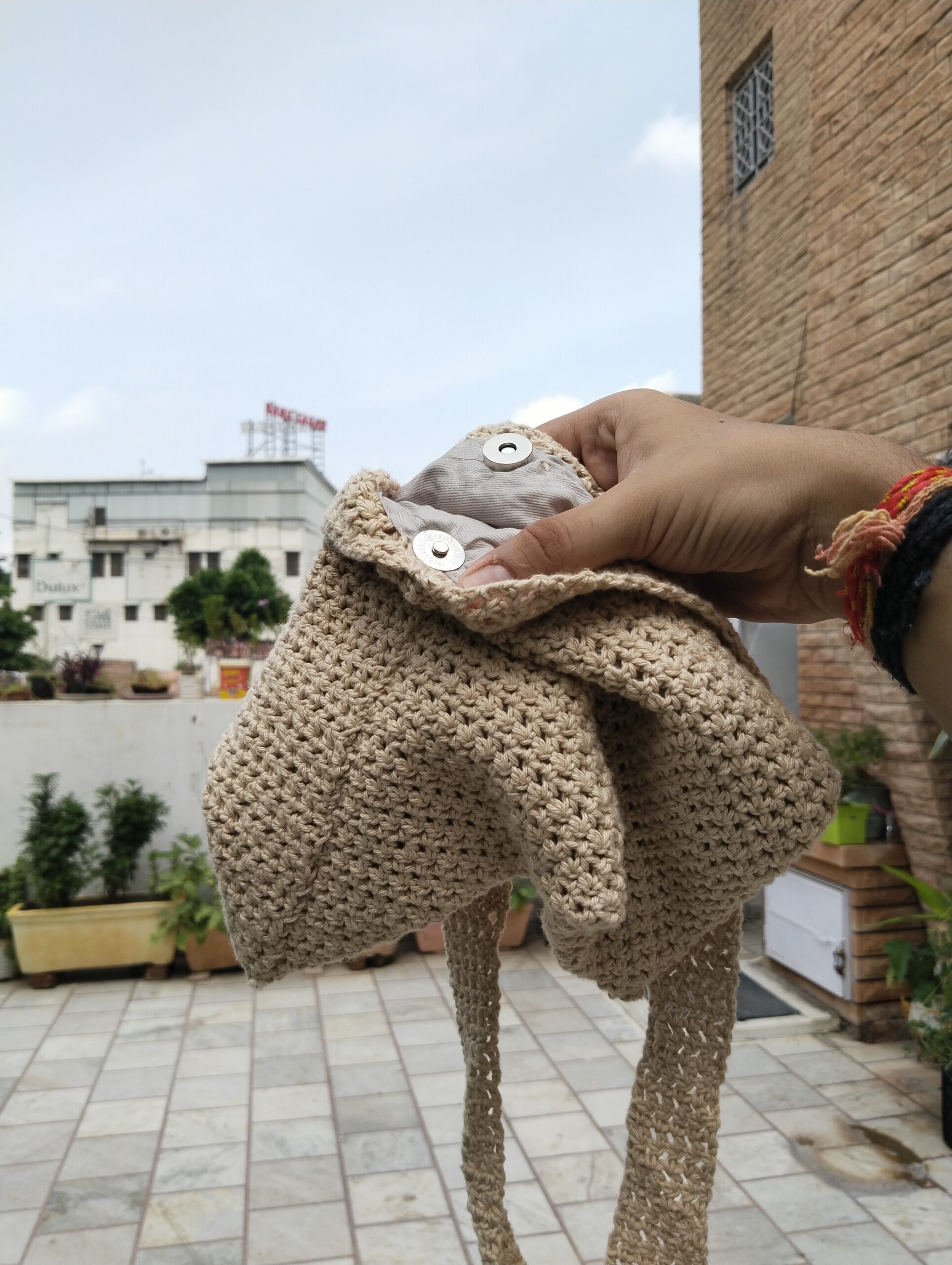 beige triangle crochet bag beige triangle crochet bag