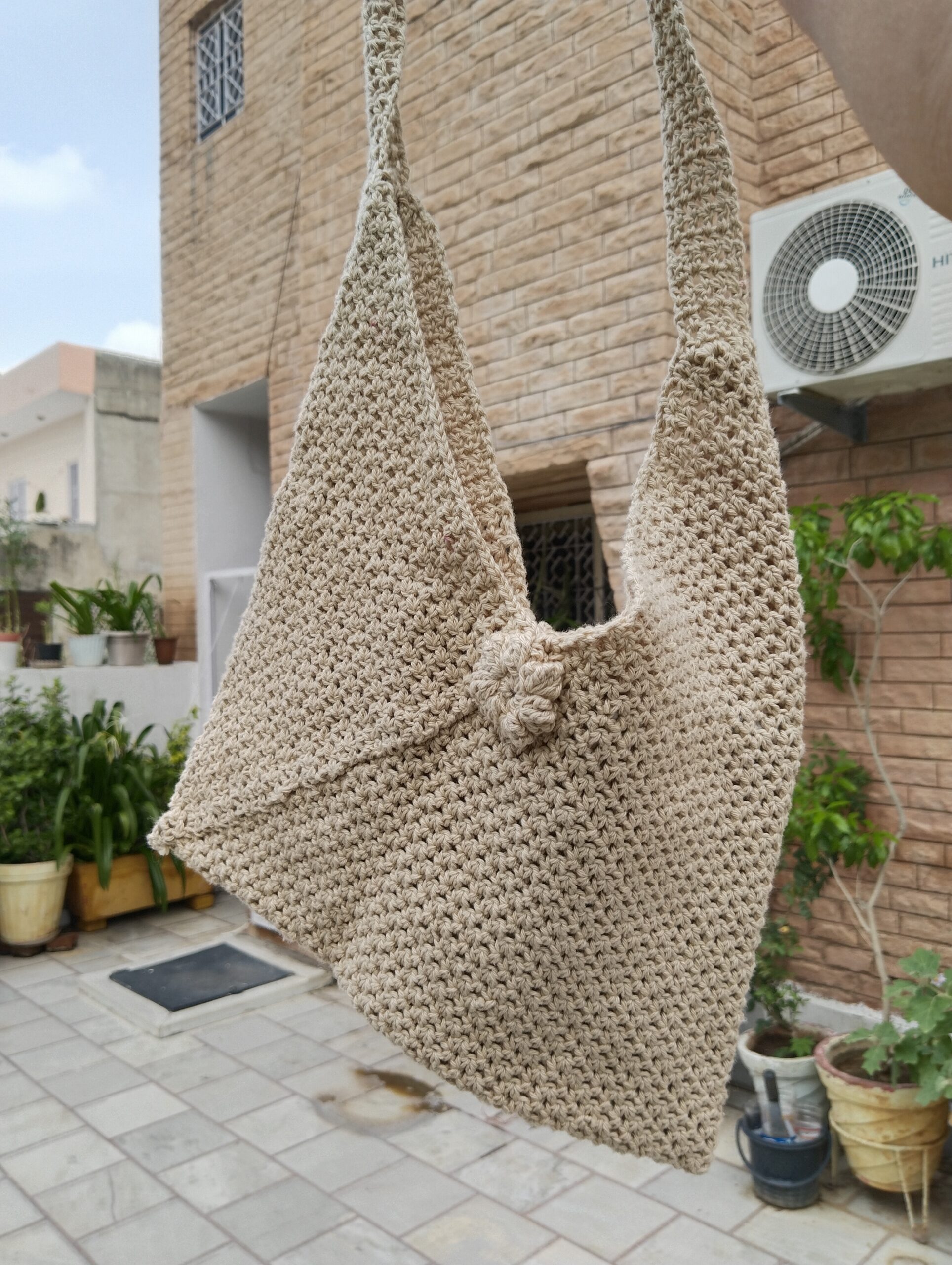 beige triangle crochet bag beige triangle crochet bag