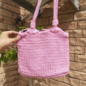 pink barrel crochet bag