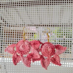 pink blossom crochet earrings
