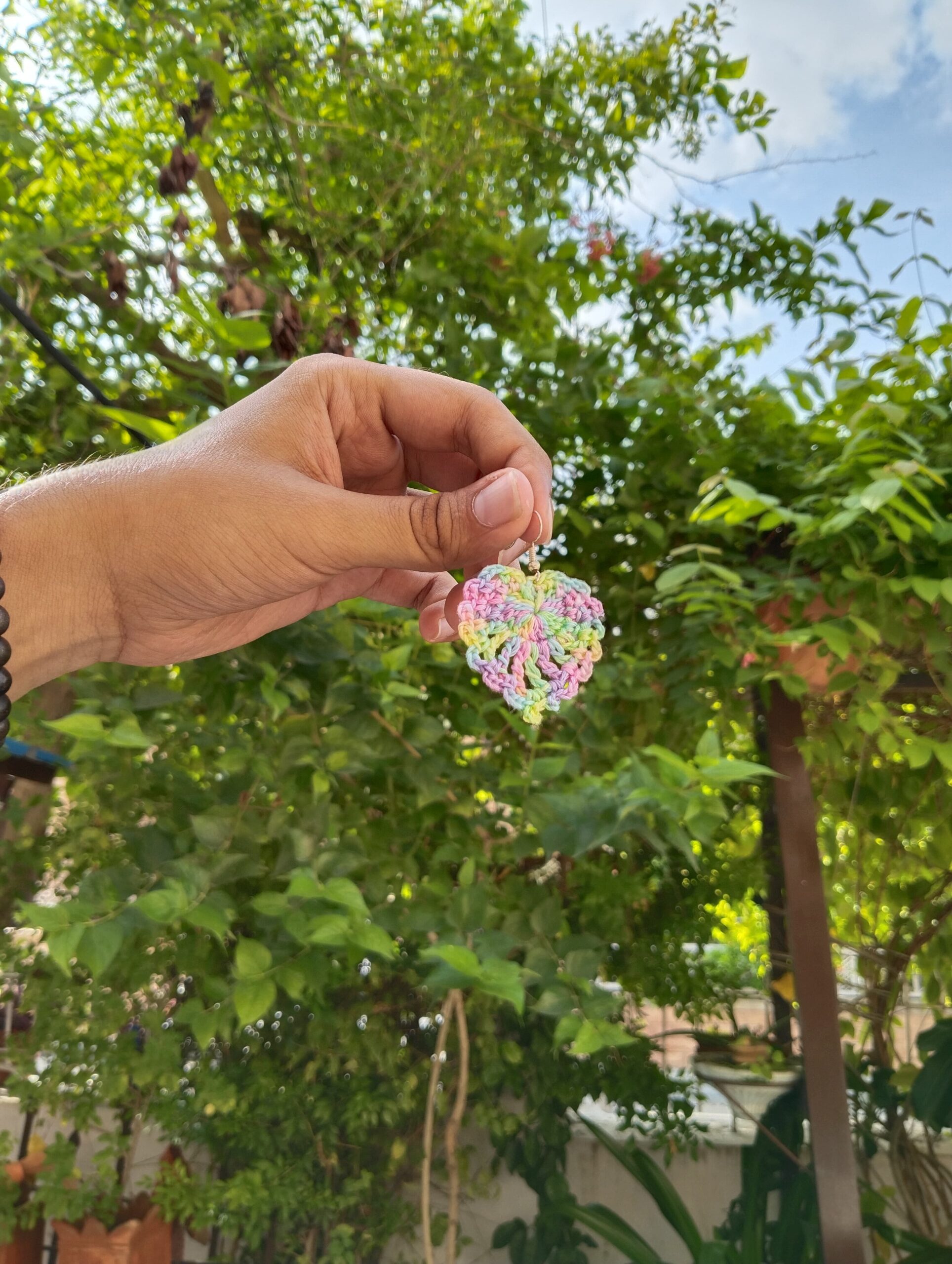 rainbow leaf crochet earrings rainbow leaf crochet earrings
