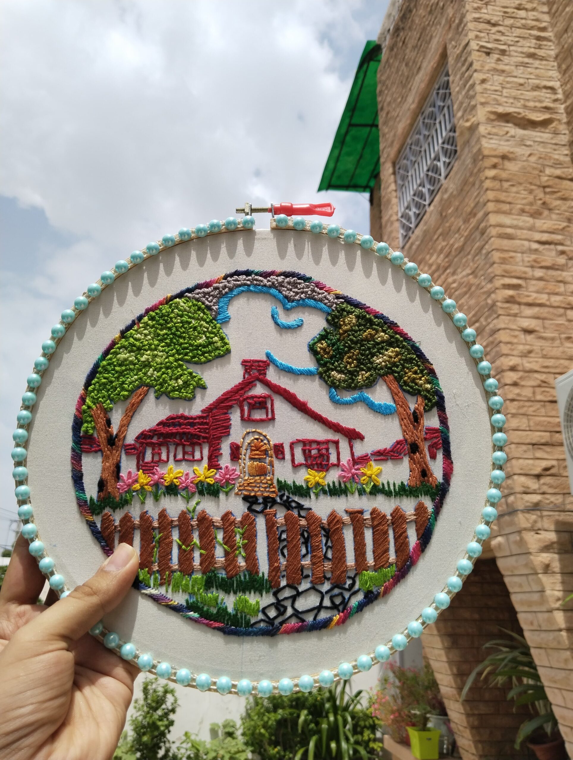 the cozy cottage – hand embroidered wall hoop the cozy cottage – hand embroidered wall hoop