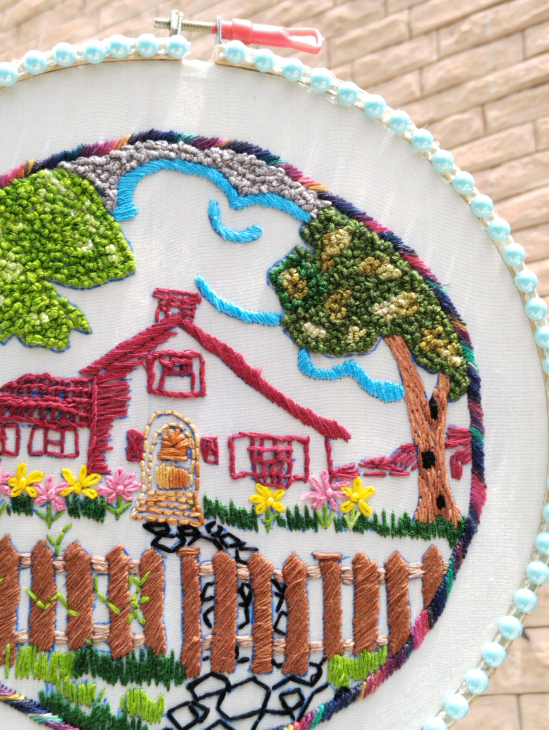 the cozy cottage – hand embroidered wall hoop the cozy cottage – hand embroidered wall hoop