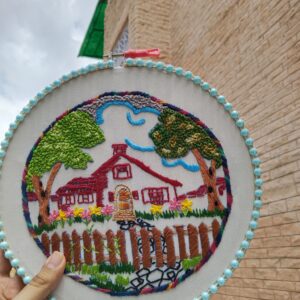 the cozy cottage – hand embroidered wall hoop