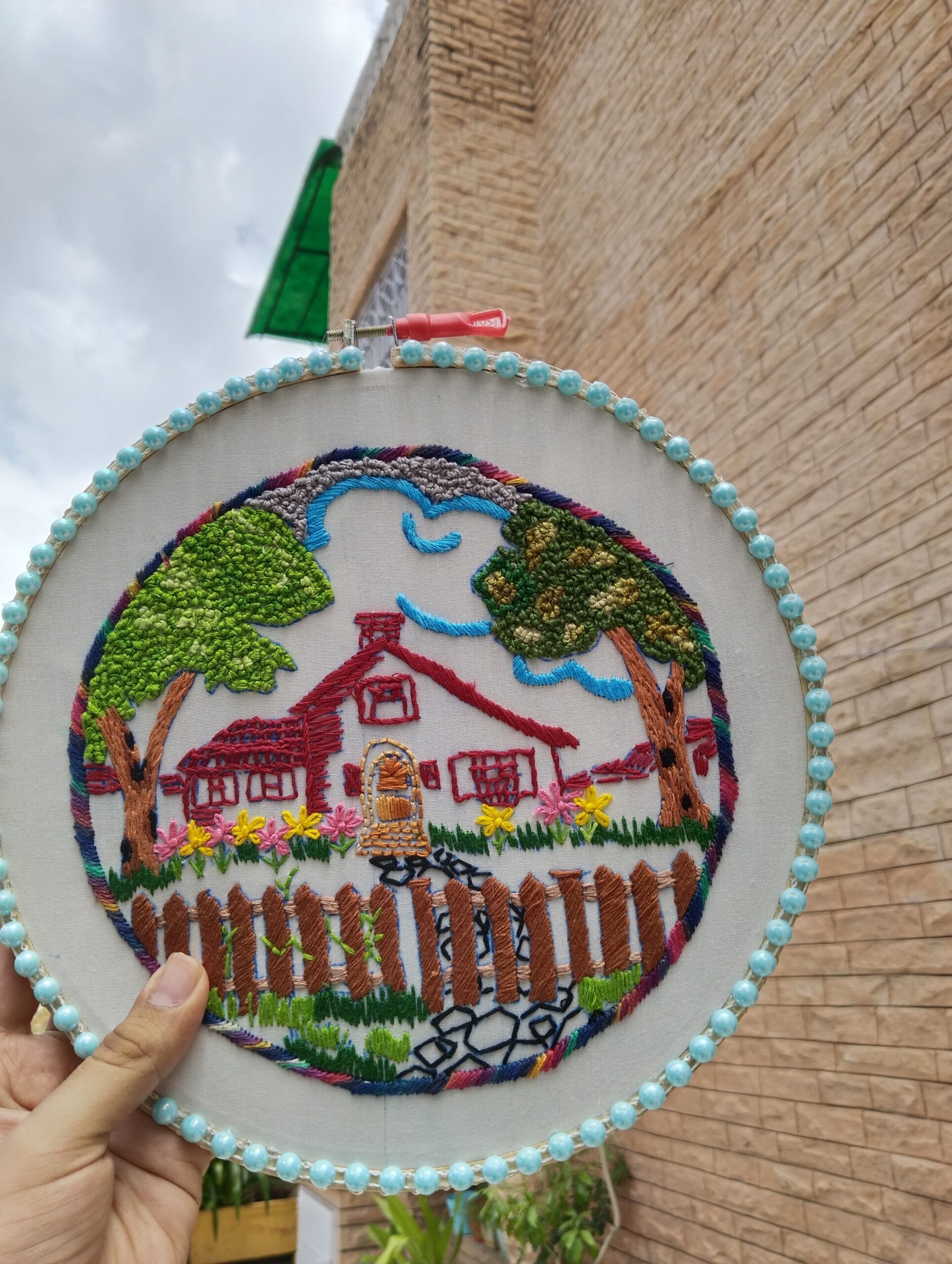 the cozy cottage – hand embroidered wall hoop the cozy cottage – hand embroidered wall hoop