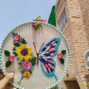 butterbloom harmony – hand embroidered wall art