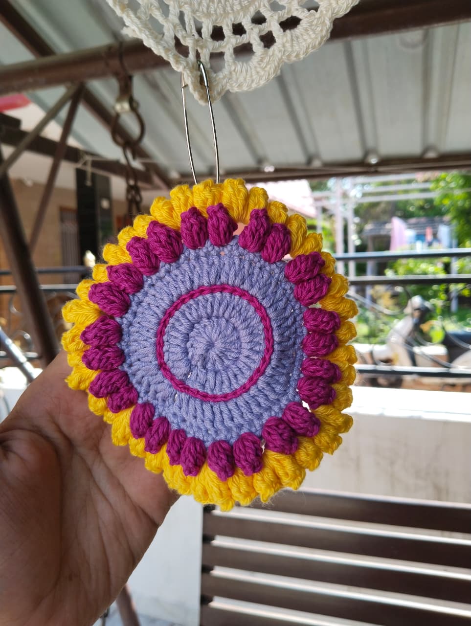 sunbloom crochet coasters β purple & yellow (set of 4) sunbloom crochet coasters β purple & yellow (set of 4)