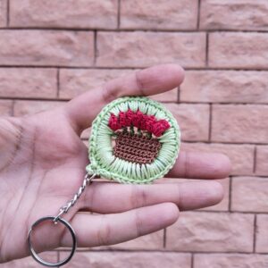 bloom basket crochet keychain