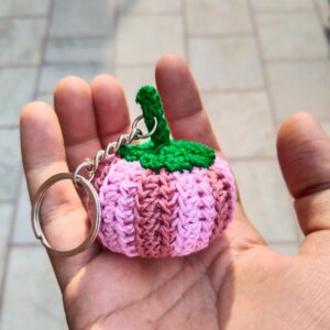 crochet pumpkin keychain – pink & green