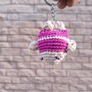 crochet "puffer fish" keychain – pink stripe