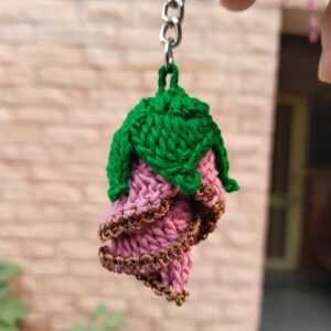 crochet bell flower keychain – mauve & copper edge