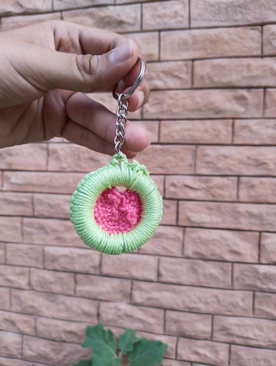 crochet heart locket keychain – watermelon pink/green crochet heart locket keychain – watermelon pink/green
